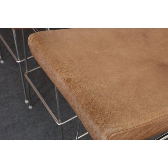 Set of Four Brazilian Leather and Stainless Steel Bar Stools by Fernando Jaeger For Sale - Image 15 of 18