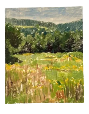 Vintage Abstract Mountain & Valley Landscape Offset Lithograph
