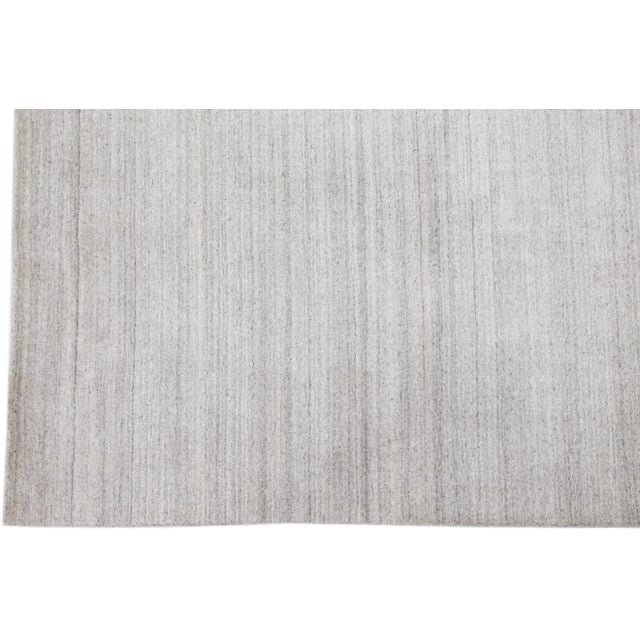 1960s Modern Handmade Gabbeh Style Wool Rug in Solid Gray Field For Sale - Image 4 of 7