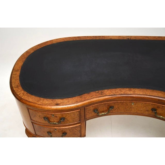 Wood Vintage Kidney Shaped Desk in Burr Walnut with Leather Top, 1920s For Sale - Image 7 of 12