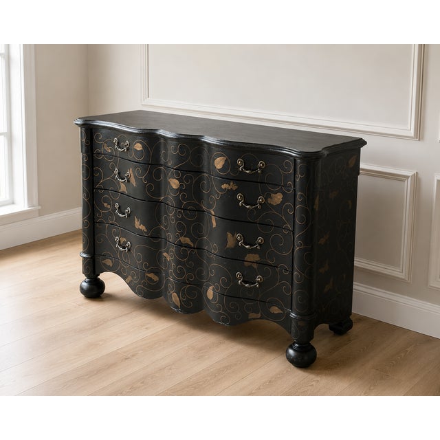 An exceptional Drexel Heritage dresser from the coveted Covington Park Collection, showcasing an elegant bombe silhouette...