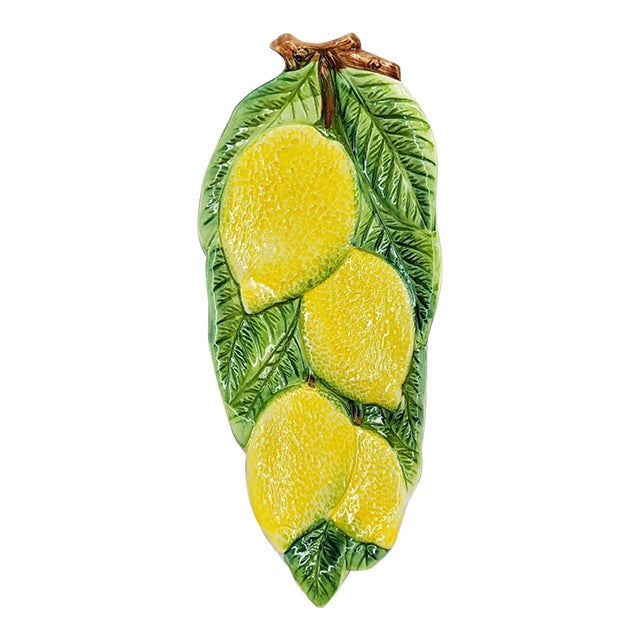 Vintage Made in Italy Ceramic Lemon Leaf Serving Dish Platter For Sale