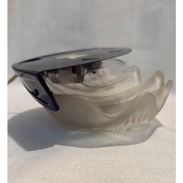 1980s Frosted Glass Clamshell Sconce by Turtle and Crane - René Lalique Art Deco Homage For Sale In Mobile - Image 6 of 11