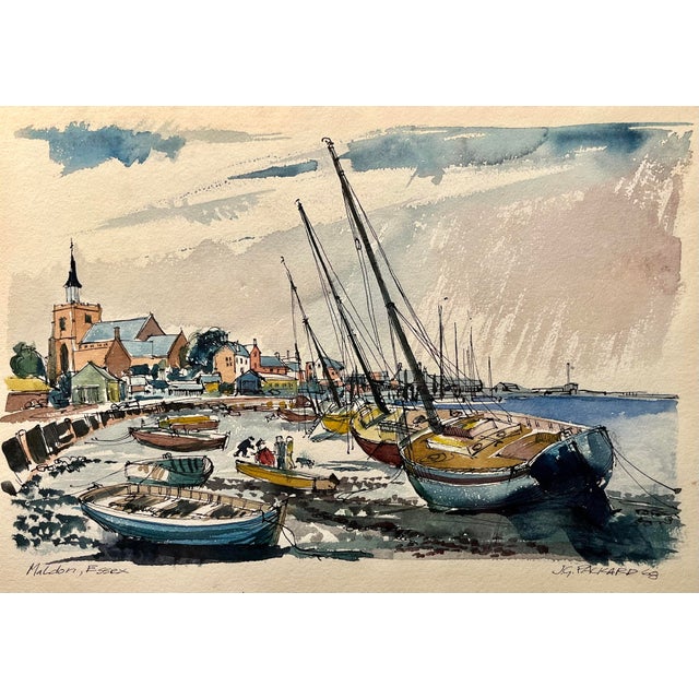 English 1968 Original Watercolor "Maldon, Essex" by English Artist j.g. Packard, Signed For Sale - Image 3 of 7