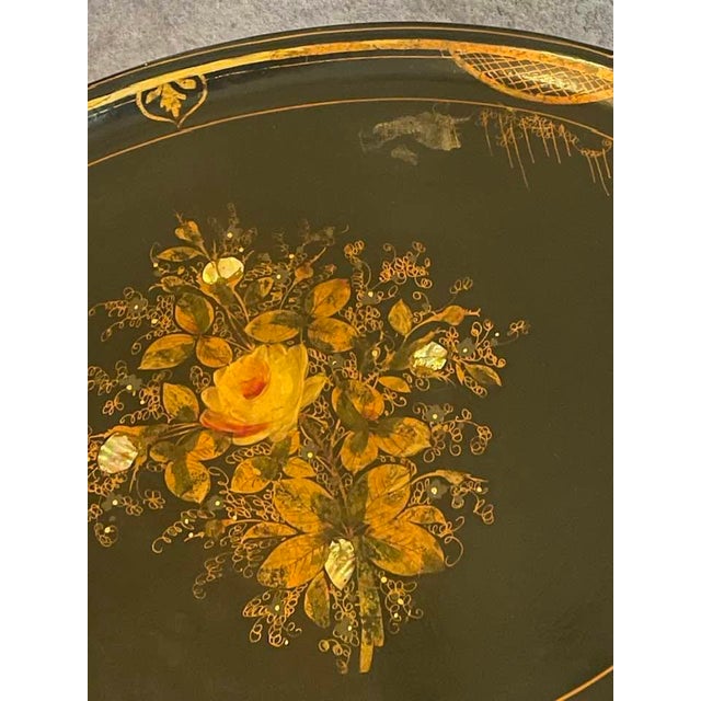 Black Antique 1870s Very Rare Oversized Victorian Napoleon 111 Second Empire Design Ebonized Lacquer Wood Parlor Tray For Sale - Image 8 of 11