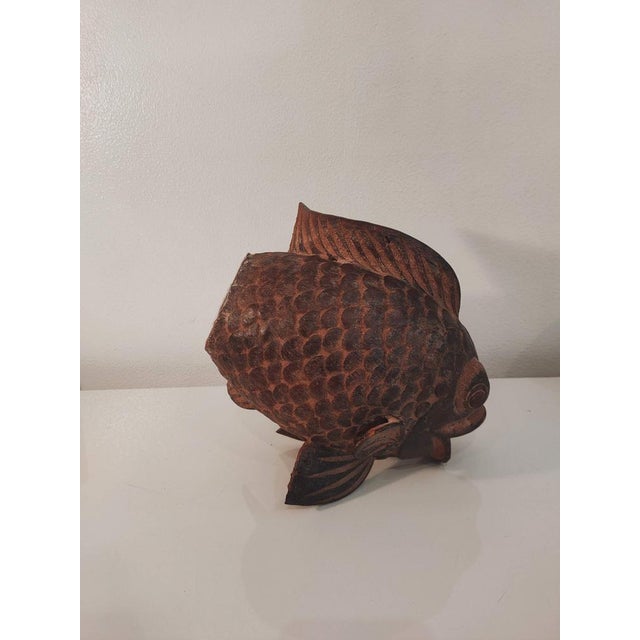 Vintage Asian Terracotta Koi Fish Sculpture or Vase, 1960s For Sale - Image 9 of 10