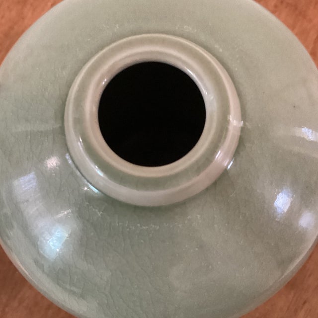 1980s Vintage Green Celadon Glazed Bamboo Design Porcelain Vase by Richey Bellinger Circa1982 For Sale - Image 5 of 12