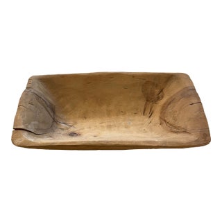 Textured Vintage Wood Primitive Rectangular Dough Bowl For Sale
