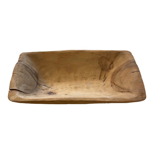 Textured Vintage Wood Primitive Rectangular Dough Bowl For Sale
