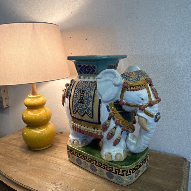 1970s Holly Wood Regency Style Ceramic Elephant Garden Stool For Sale - Image 12 of 12