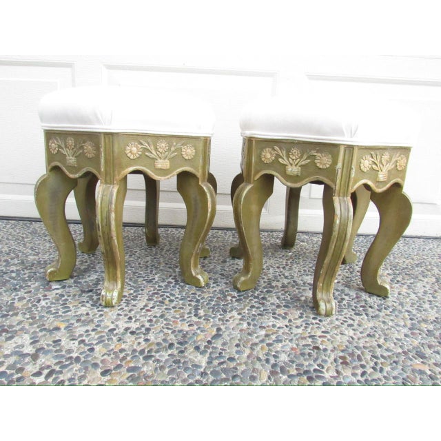 1920s Pair of Antique Painted French Footstools For Sale - Image 5 of 18