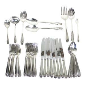 1950 Silverplate Daffodil 4 Piece Flatware Rogers Place Setting for 8 Plus Hostess Serving Pieces- 40 Pieces