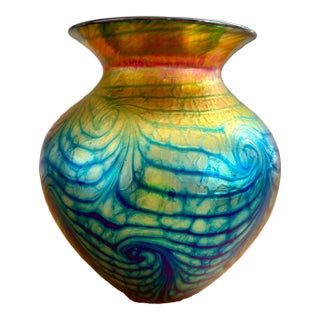 Lundberg Studios Art Glass Vase 2001 Van Gogh Sunset Heart Vase 6.5” For Sale