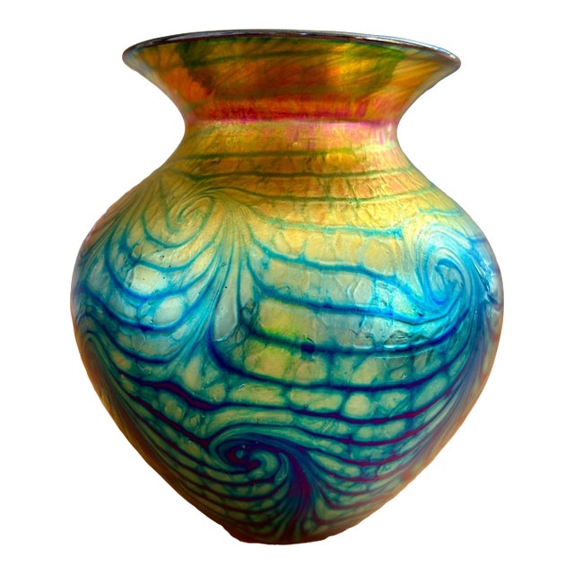 Lundberg Studios Art Glass Vase 2001 Van Gogh Sunset Heart Vase 6.5” For Sale