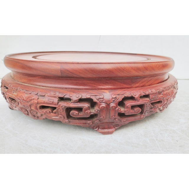 Burnt Umber Vintage Large Chinese Hardwood Vase Stand 9" Diameter For Sale - Image 8 of 9