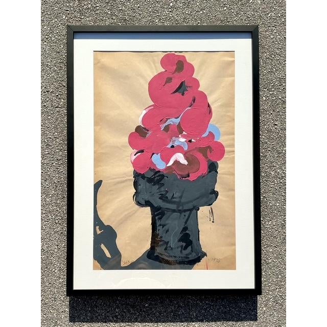 Vintage Boho Original 1975 Ice Cream Cone Painting on Paper For Sale - Image 4 of 9
