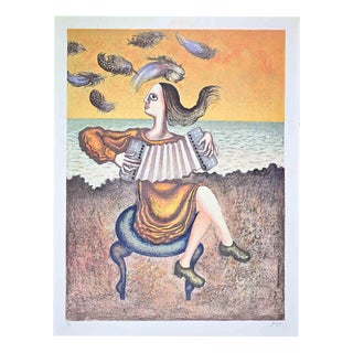 Enrico Benaglia, The Accordion Player, 1980s, Lithograph For Sale