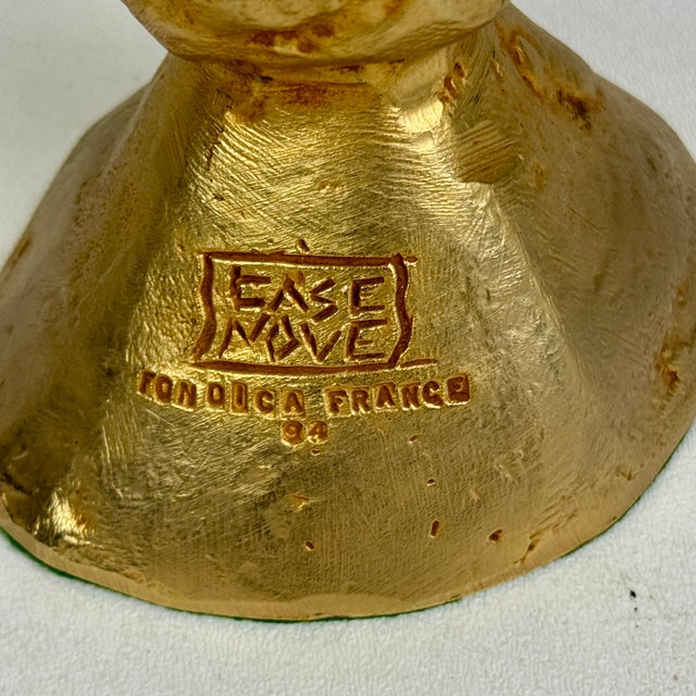 Metal Pierre Casenove for Fondica France Tall Vintage 1990s Signed Gilt Bronze Bird & Heart Candlestick For Sale - Image 7 of 8