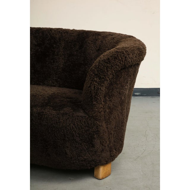 Mid-Century Danish Brown Shearling Curved Sofa, Attributed to Flemming Lassen For Sale - Image 10 of 12