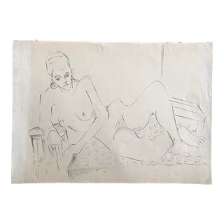 1940s Helen Wagner (American, 1912-1975) - Modernist Charcoal Reclining Nude Female Figurative Sketch, Signed For Sale