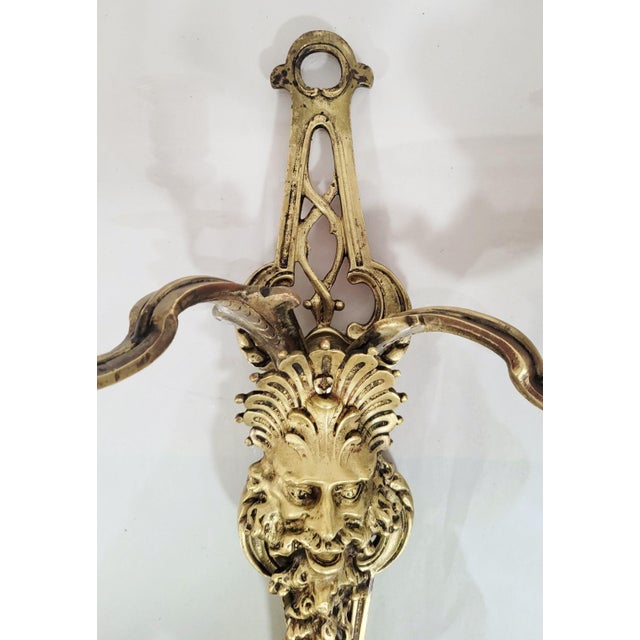 Pair Antique French Gothic Revival Style Bronze Wall Sconces W. North Wind Face For Sale - Image 10 of 14