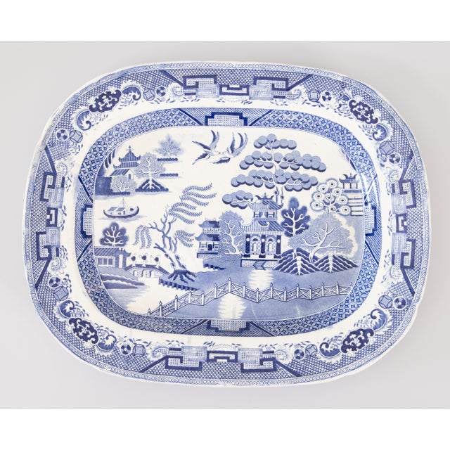 Large 19th Century English Staffordshire Ironstone Blue Willow Platter For Sale - Image 10 of 10