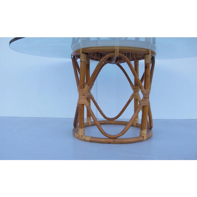 Franco Albini Franco Albini Style Wicker Rattan Bentwood Round Glass Top Coffee Table For Sale - Image 4 of 7