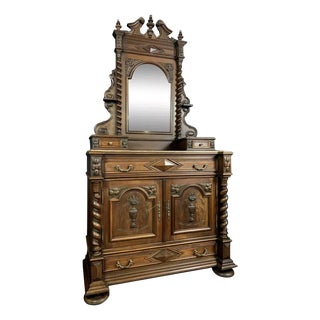 Renaissance Style Hunting Lodge Sideboard with Psyche Mirror in Walnut For Sale