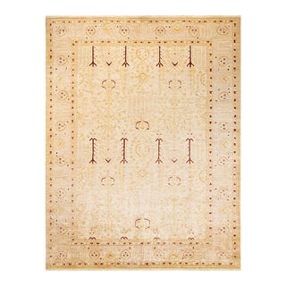 Eclectic, One-of-a-Kind Hand-Knotted Area Rug in Ivory, 8' 10" x 11' 7" For Sale