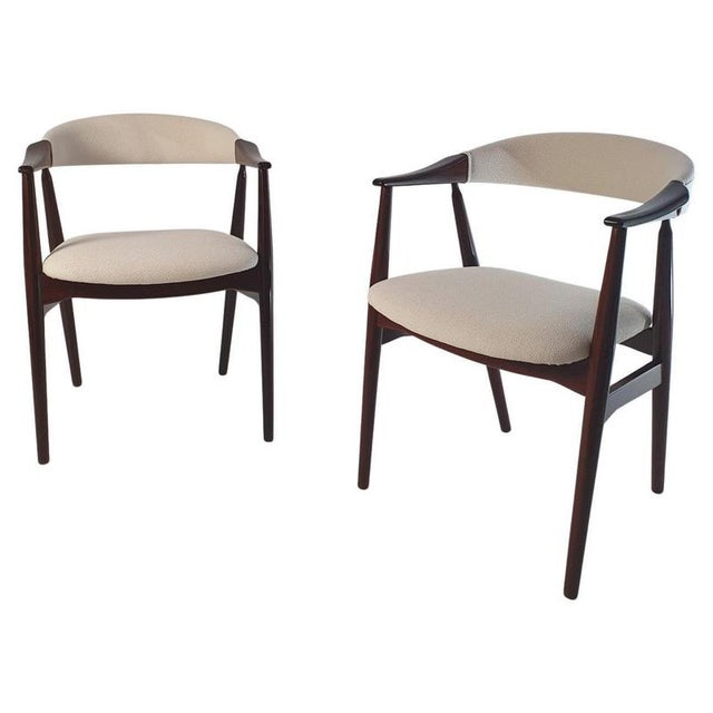 Mid-Century Modern Dining Chairs in Bouclé and Walnut attributed to Thomas Harlev, 1960s, Set of 2 For Sale - Image 11 of 11