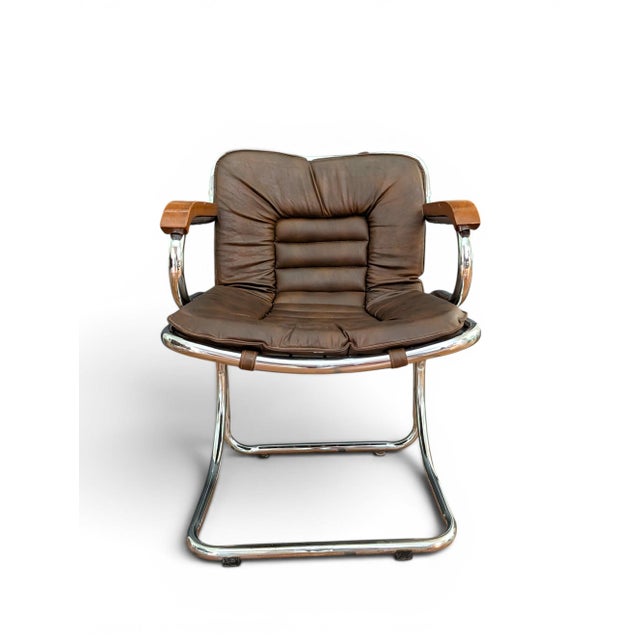 1970s Gastone Rinaldi Tubular Chrome Leather Dining Chairs, 4 Pieces, Attributed For Sale - Image 12 of 12