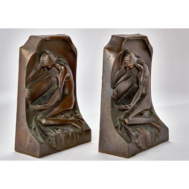 Figurative Bronze Art Nouveau Bookends Nude Female Figure - a Pair For Sale - Image 3 of 7