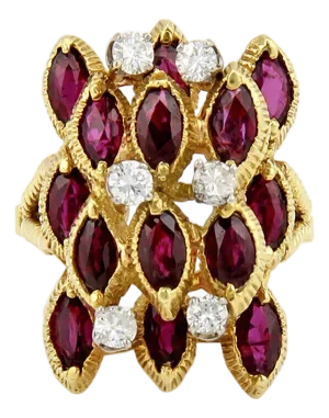 Diamond Garnet 18k Yellow Gold Cocktail Ring - Size 6