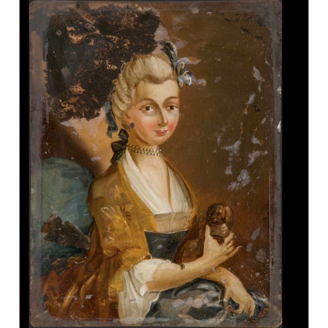 Early 18th-Century Italian Venetian Portrait Painting on Glass This wonderful early 18th-century portrait of a lady...