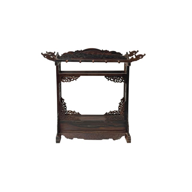 1990s Oriental Rosewood Delicate Dragon Floral Motif Display Rack For Sale - Image 5 of 9