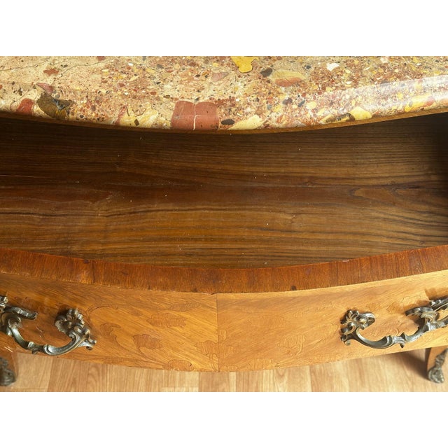 Louis XV Style Marquetry Bombé Commode with Marble Top, 1800s For Sale - Image 5 of 18