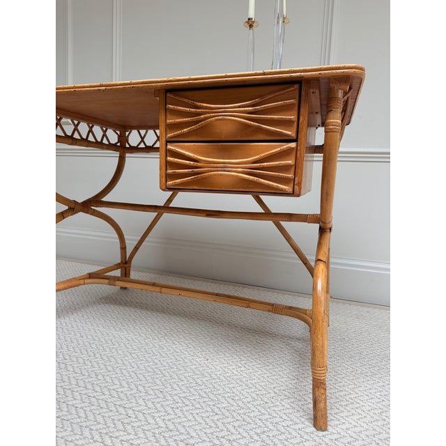 Mid-Century Italian Bamboo and Rattan Writing Desk, 1970s For Sale - Image 3 of 10