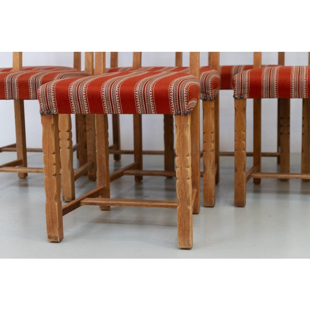 Brown Vintage Danish Brutalist Oak Ladder Back Dining Chairs, 1960s, Set of 8 For Sale - Image 8 of 18