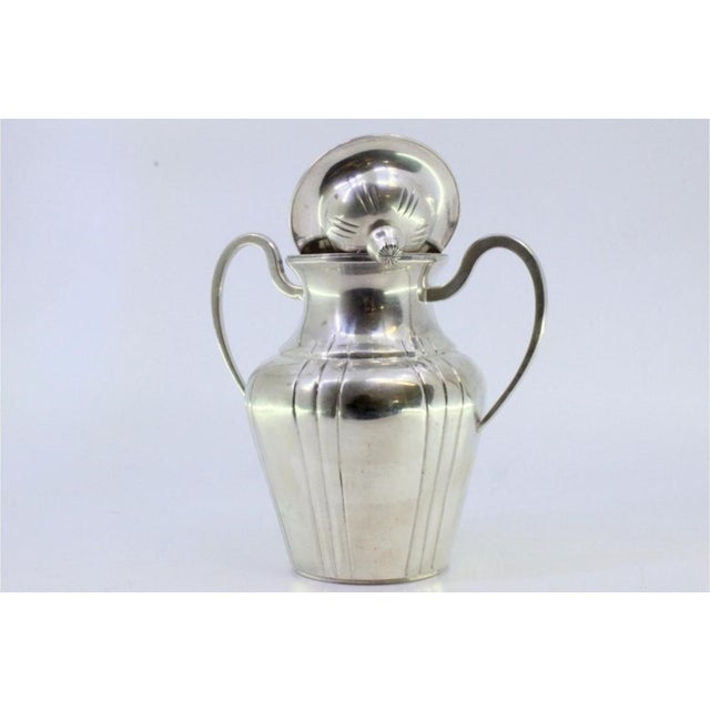 Sugar Bowl in Gummed Silver with Smooth Handles and Knob Lid For Sale - Image 5 of 8
