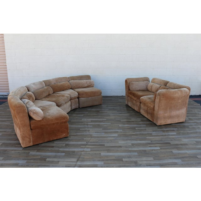 Tan Vintage 1970s 7-Piece Modular Suede Leather Sectional Sofa, Curved Lounge Seating For Sale - Image 8 of 18
