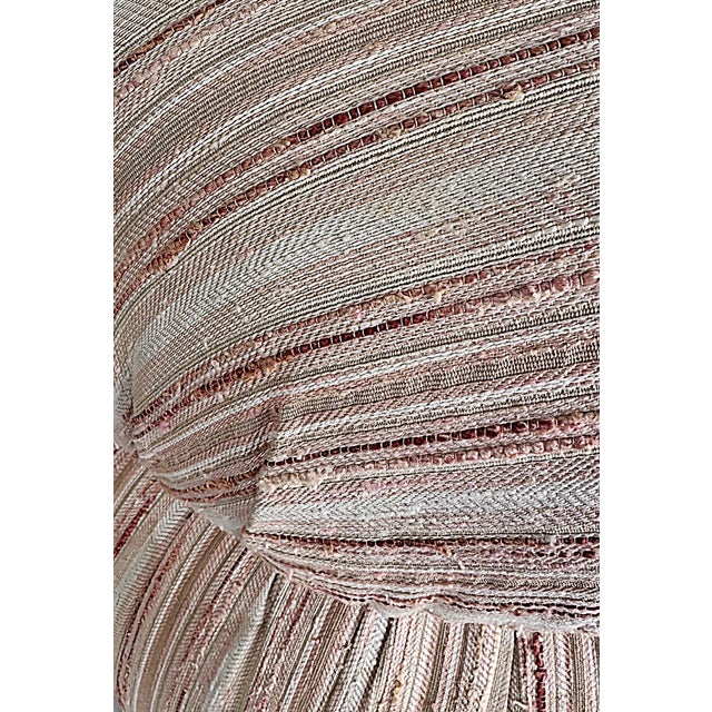 Contemporary Vintage Boho Upholstered and Cinched Pouf on Casters For Sale - Image 3 of 7