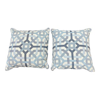 2000s Indoor and Outdoor Blue & White Scalamandre Pillows- a Pair For Sale