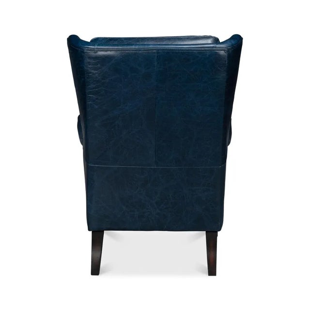 2020s Classic Leather Wingback Chair Chateau Blue For Sale - Image 5 of 12