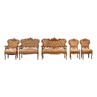 Late 19th Century Victorian Eastlake Carved Oak Parlor Suite – 6 Piece Set For Sale