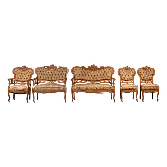 Late 19th Century Victorian Eastlake Carved Oak Parlor Suite – 6 Piece Set For Sale