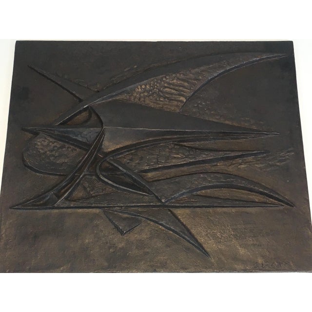 Bronze Modernist Cast Iron Fireback, Signed G Lecoff?, French, circa 1950 For Sale - Image 8 of 10