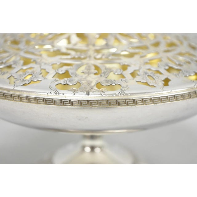 Vintage Victorian Silver Plated Flower Frog Flower Arranger Vase W Pedestal Base For Sale - Image 9 of 16