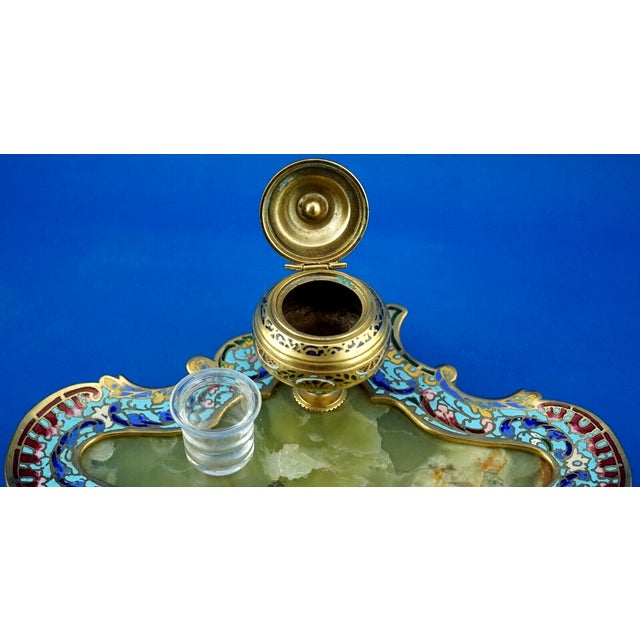 Triptych Inkwell and Candleholders in Gilded Bronze and Onyx Marble, Set of 3 For Sale - Image 15 of 18