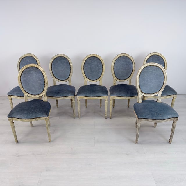 1960s Vintage French Louis XVI Dining Chairs – Set of 7 For Sale - Image 5 of 11