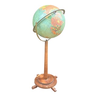 1970s Streamlined Designed Wooden MCM Standing Globe For Sale
